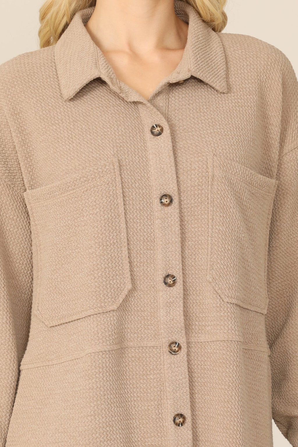 Textured Shacket- Beige