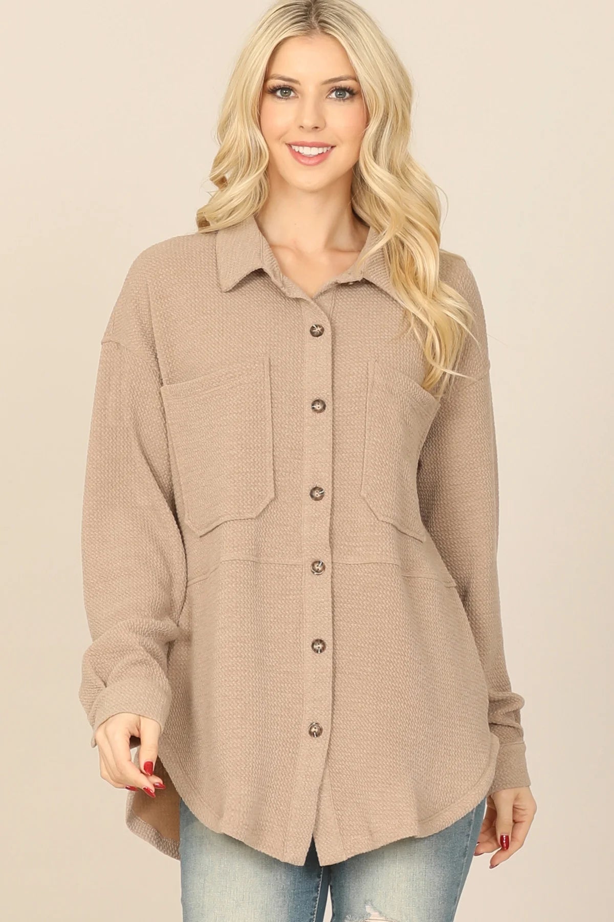 Textured Shacket- Beige