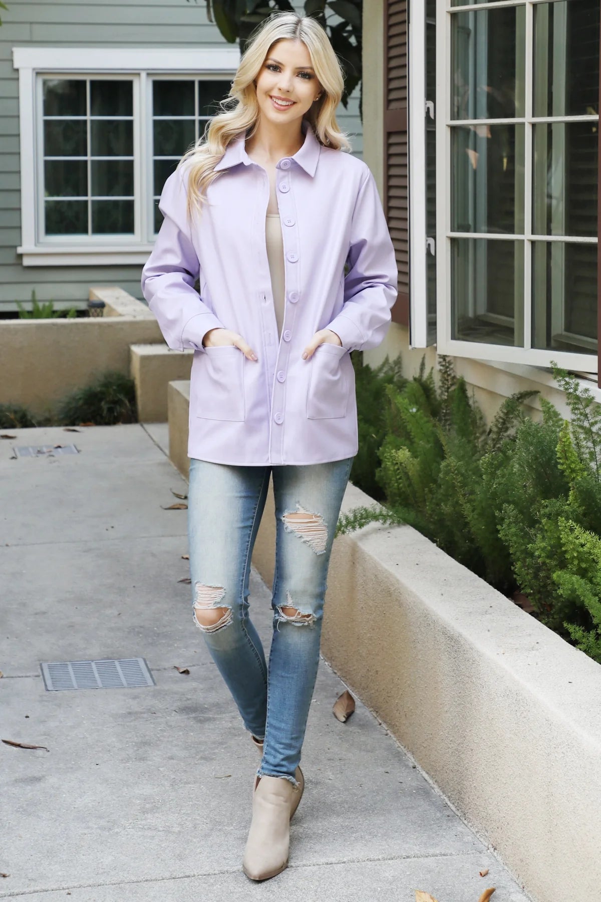 Lilac Vegan Leather Coat