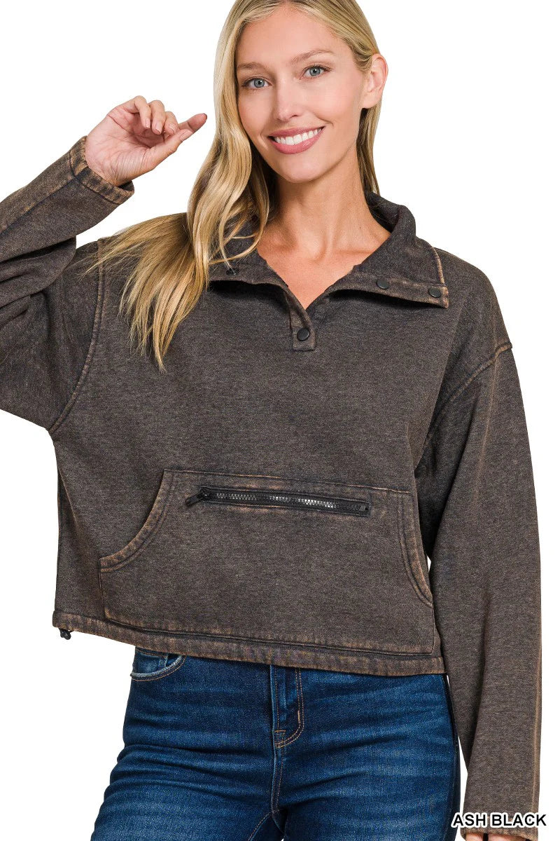 Acid Washed Fleece Pullover